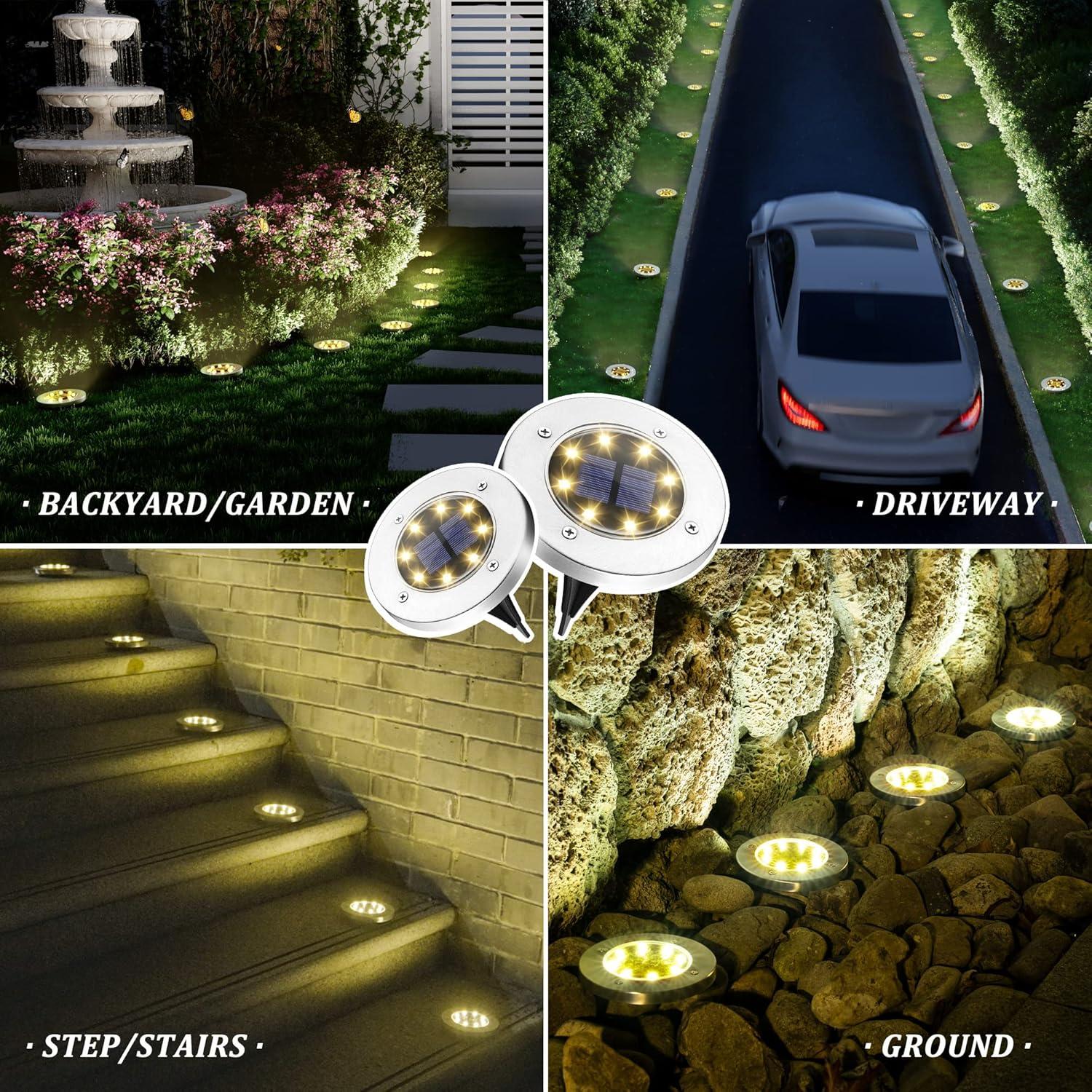 imageSOLPEX Solar Lights Outdoor Waterproof 12 Pack Solar Ground Lights Solar Garden Lights Landscape Lighting for Pathway Driveway Patio Backyard Walkway Cool WhiteWarm White