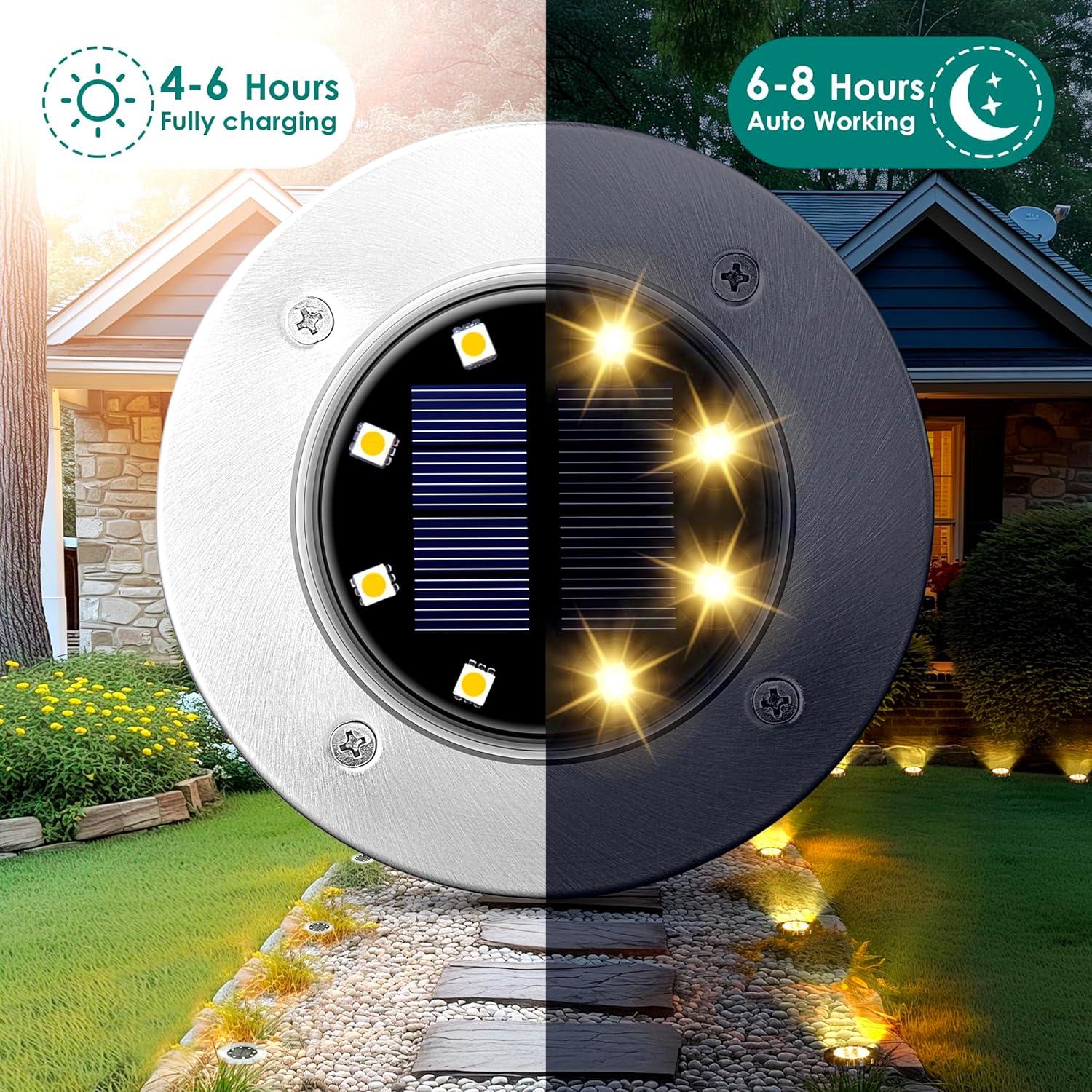 imageSOLPEX Solar Lights Outdoor Waterproof 12 Pack Solar Ground Lights Solar Garden Lights Landscape Lighting for Pathway Driveway Patio Backyard Walkway Cool WhiteWarm White