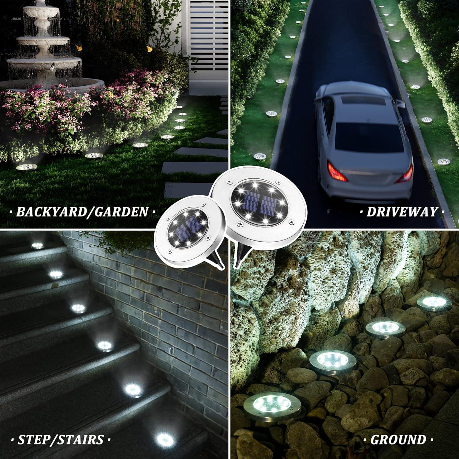 imageSOLPEX Solar Lights Outdoor Waterproof 12 Pack Solar Ground Lights Solar Garden Lights Landscape Lighting for Pathway Driveway Patio Backyard Walkway Cool WhiteCool White