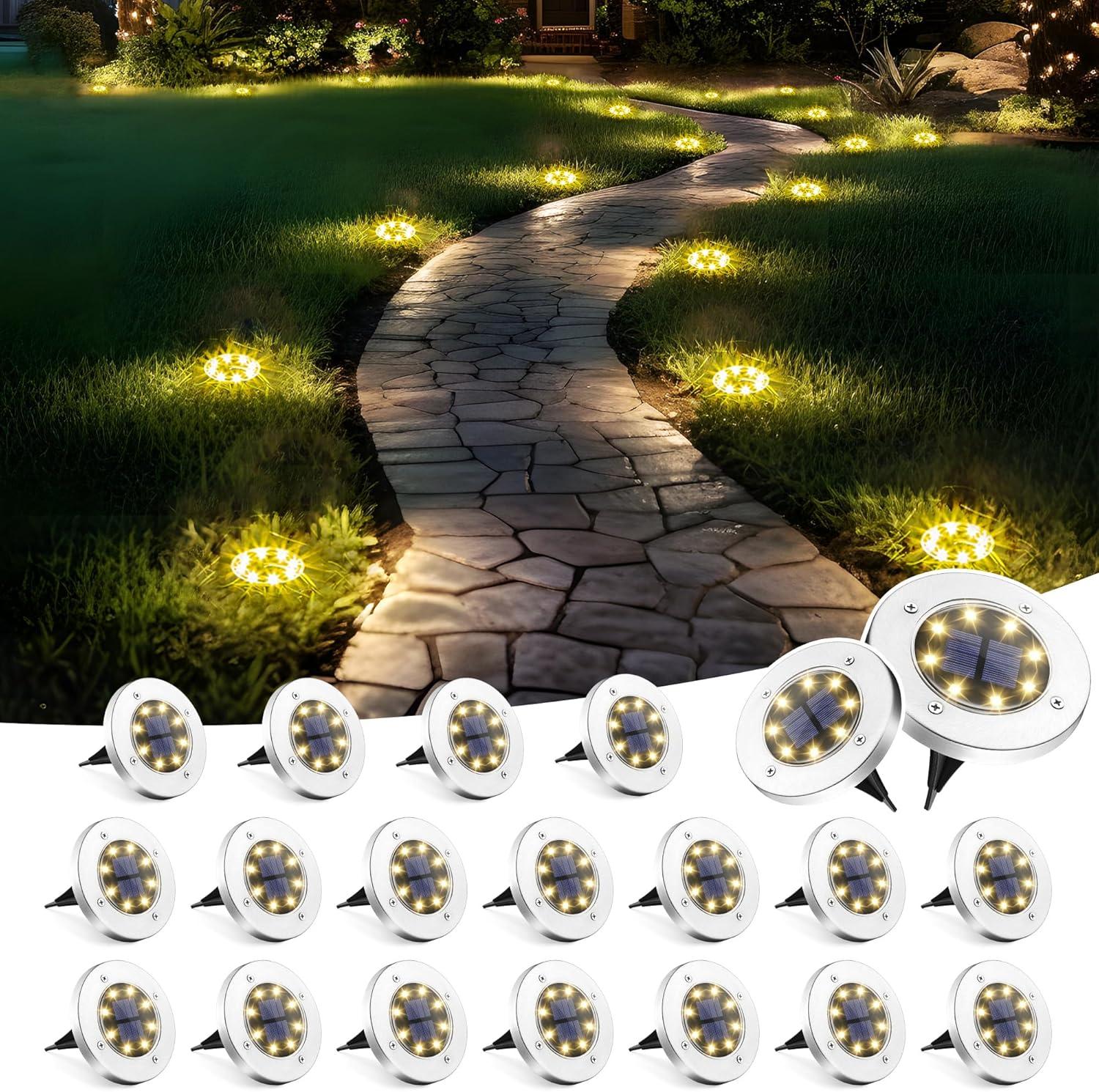 imageSOLPEX Solar Lights Outdoor Waterproof 12 Pack Solar Ground Lights Solar Garden Lights Landscape Lighting for Pathway Driveway Patio Backyard Walkway Cool WhiteWarm White