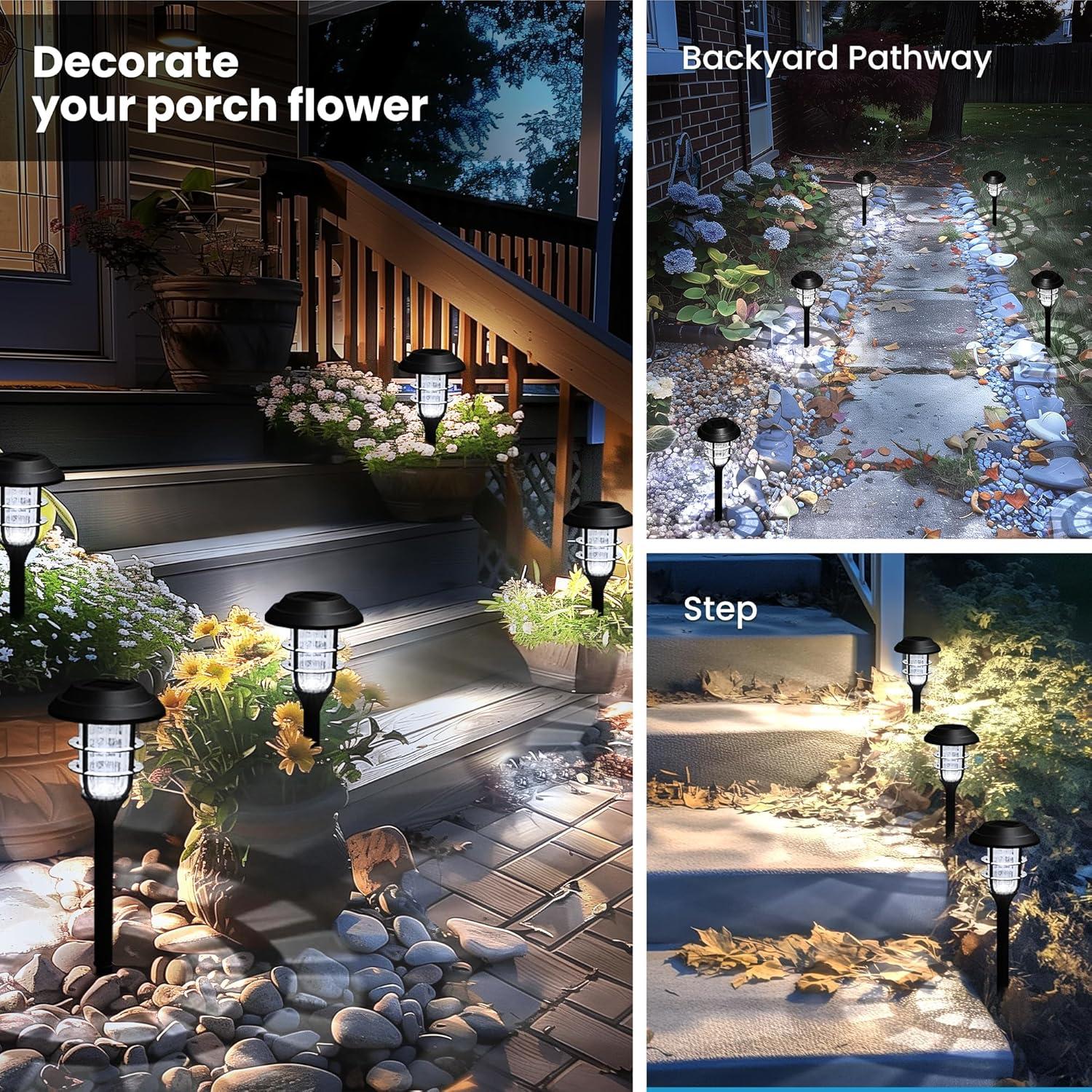 imageSOLPEX Solar Lights for Outside Solar Outdoor Pathway Garden Lights Waterproof Solar Powered Landscape Lighting for Yard Garden Pathway Patio Porch Walkway Driveway 8 PackCold WhiteCold White