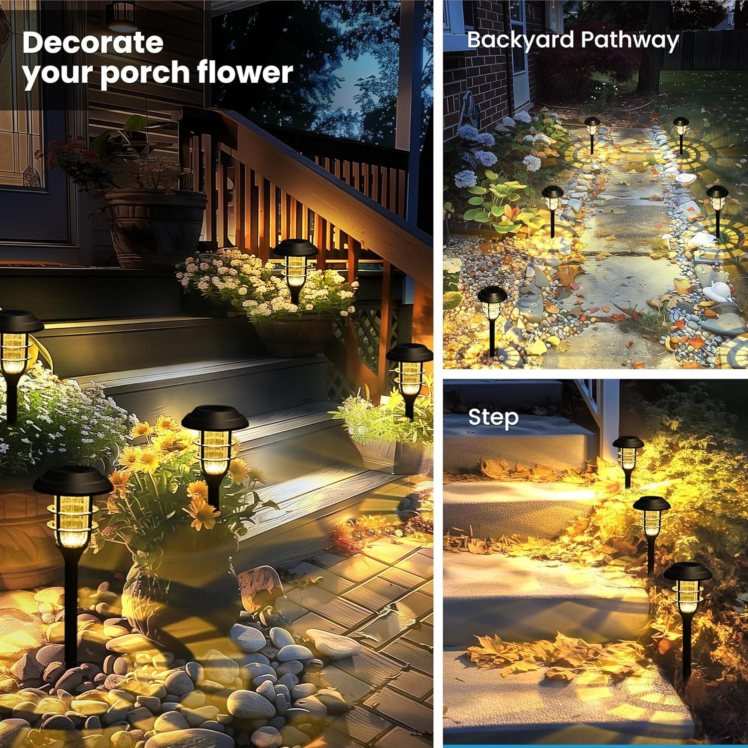 imageSOLPEX Solar Lights for Outside Solar Outdoor Pathway Garden Lights Waterproof Solar Powered Landscape Lighting for Yard Garden Pathway Patio Porch Walkway Driveway 8 PackCold WhiteWarm White