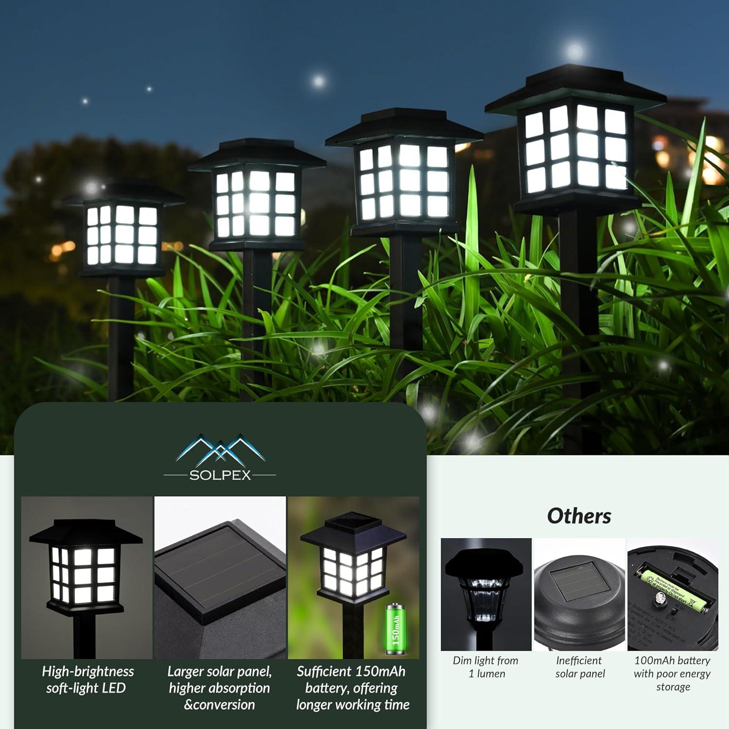 imageSOLPEX Solar Outdoor Lights12 Pack Solar Path Lights Walkway Lights Outdoor Garden Light SolarPowered Pathway Waterproof for Garden Yard Landscape and DrivewayWarm WhiteCold White