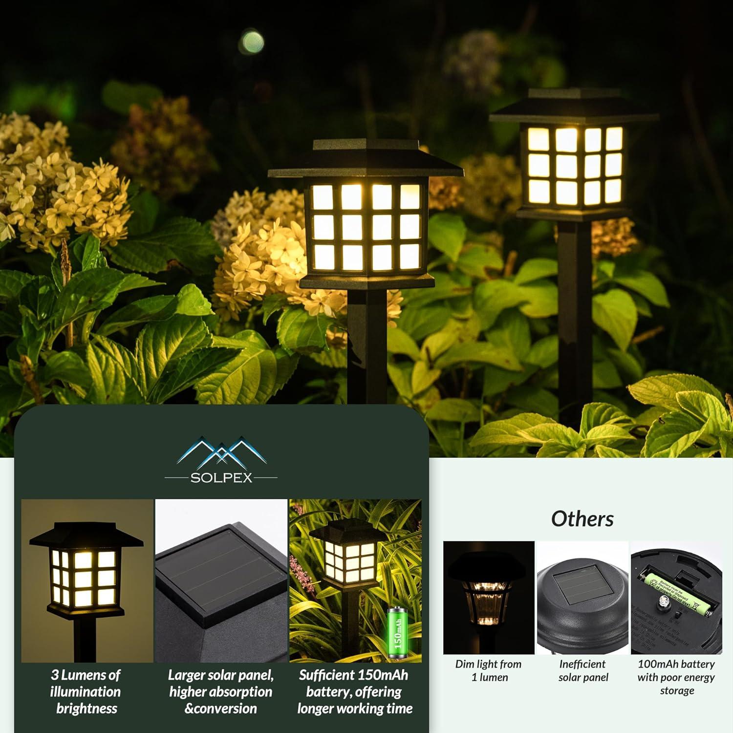 imageSOLPEX Solar Outdoor Lights12 Pack Solar Path Lights Walkway Lights Outdoor Garden Light SolarPowered Pathway Waterproof for Garden Yard Landscape and DrivewayWarm WhiteWarm White