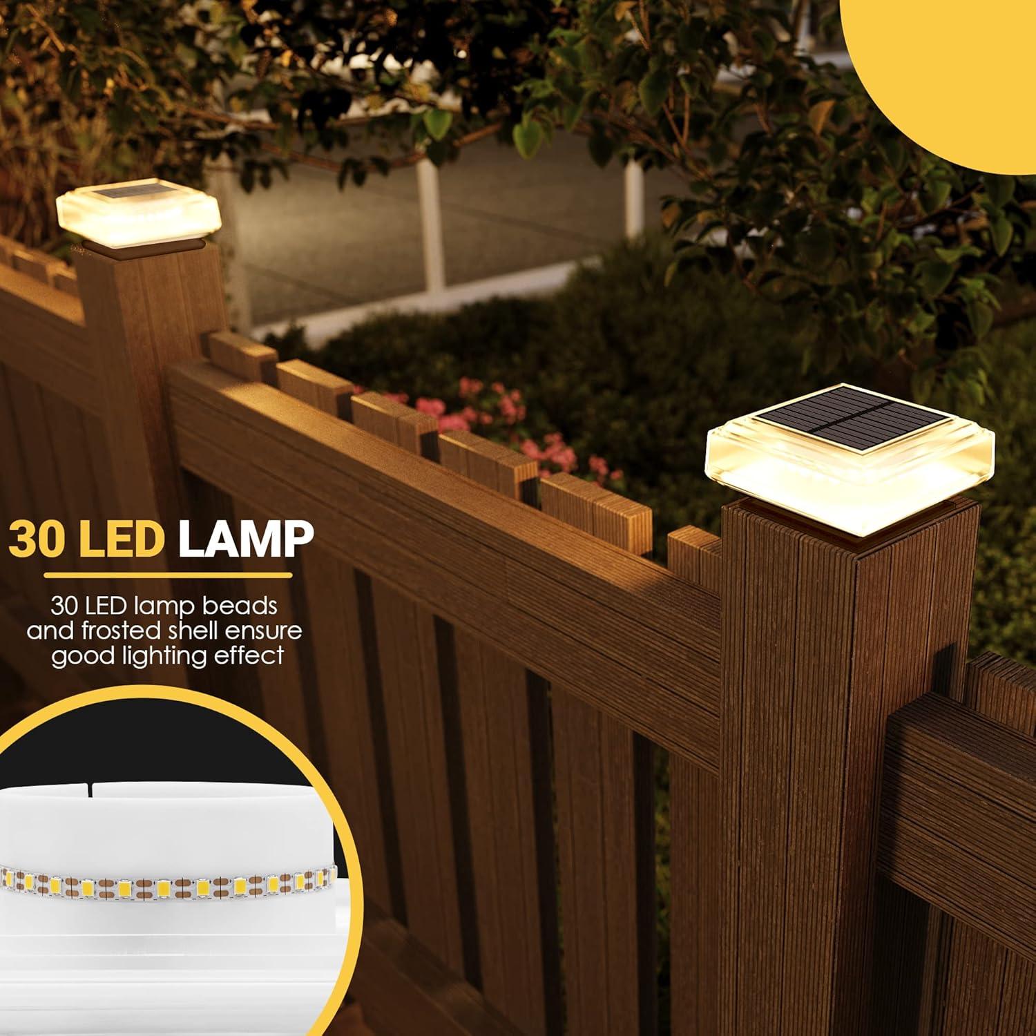 imageSOLPEX Solar Outdoor Post Cap Lights 25 Lumens 30 LED Bright for Fence Deck Patio 4x4 5x5 6x6 Wood or Vinyl Posts 6 Pack Warm White