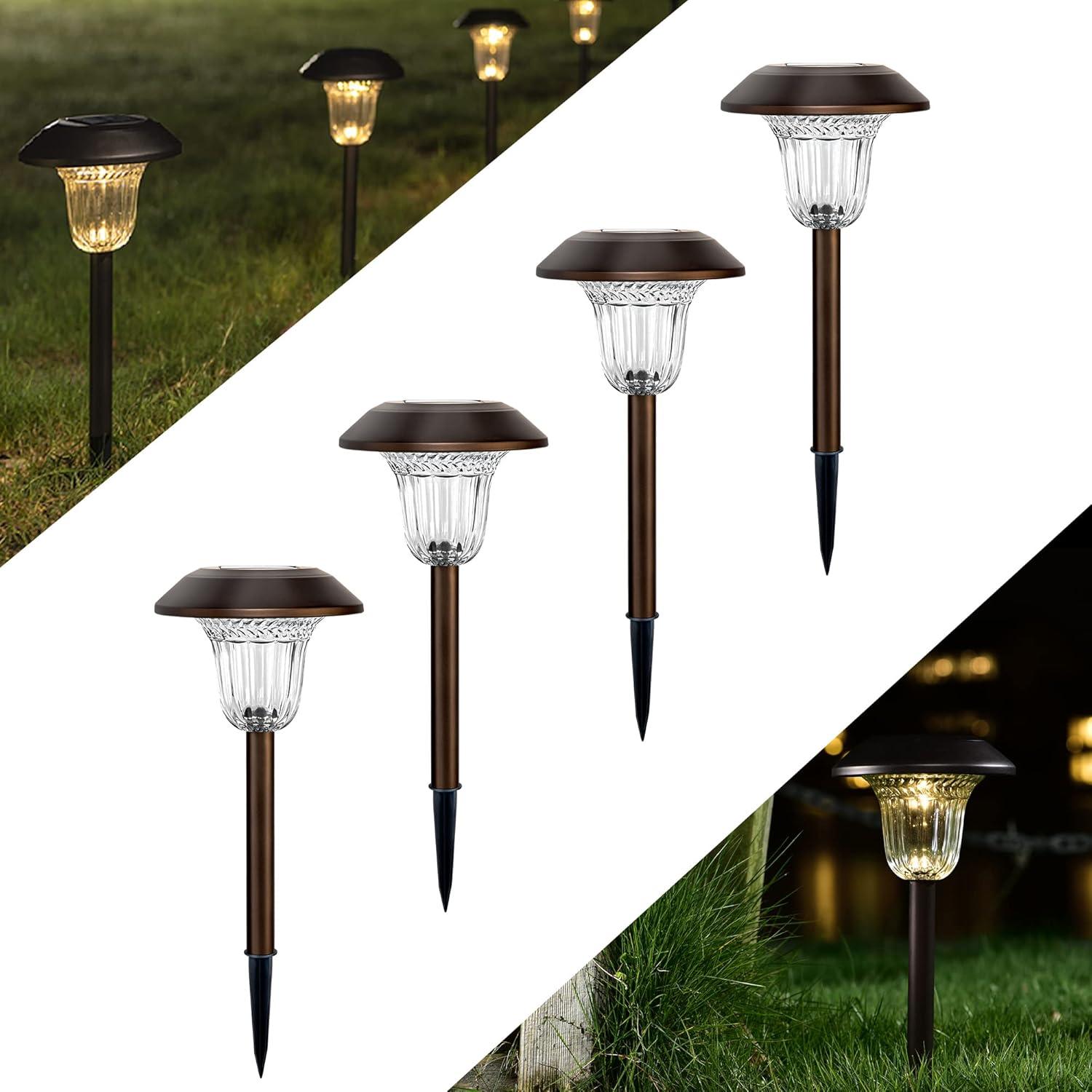 imageSOLPEX Solar Path Lights 4 Pack High Lumen Solar Garden Lights Solar Powered Waterproof Pathway Lights Automatic Led Warm White Solar Yard Lights for Driveway Walkway Landscape Lawn