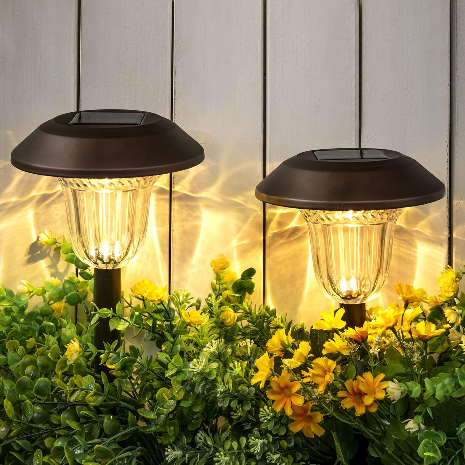 imageSOLPEX Solar Path Lights 4 Pack High Lumen Solar Garden Lights Solar Powered Waterproof Pathway Lights Automatic Led Warm White Solar Yard Lights for Driveway Walkway Landscape Lawn