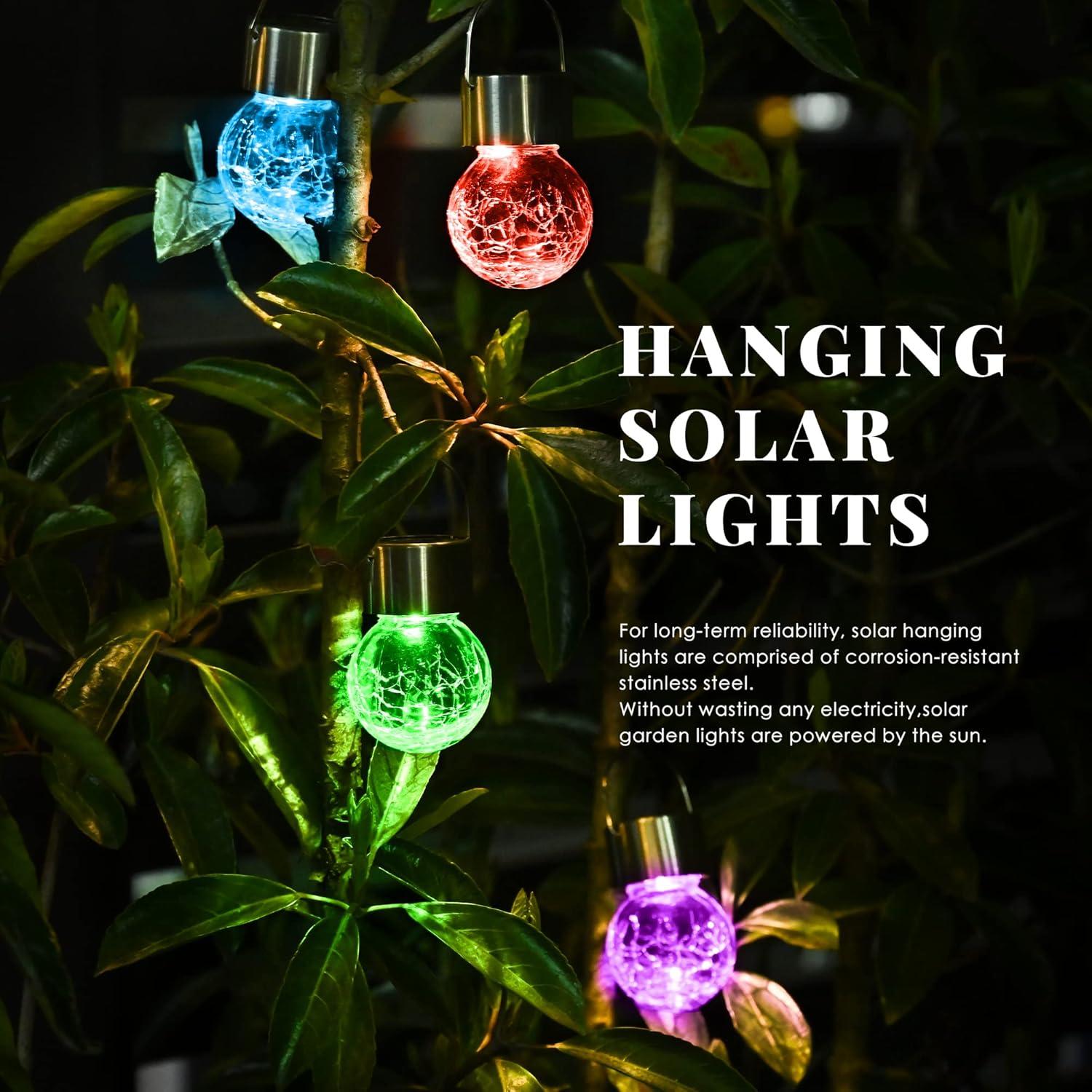 imageSolpex Hanging Solar Lights Outdoor 8 Pack Decorative Cracked Glass Ball Light Solar Powered Waterproof Globe Lighting Hanging Globe Solar Lights for Garden Yard Patio Lawn Flower BedColor Changing