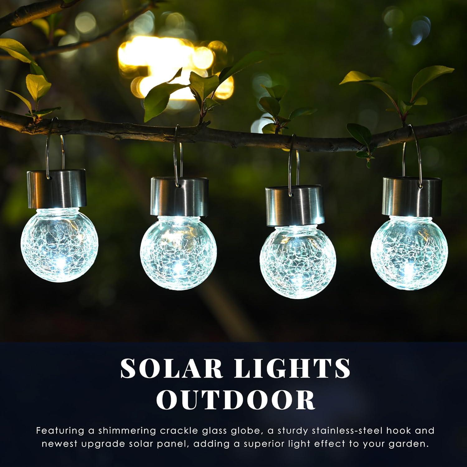 imageSolpex Hanging Solar Lights Outdoor 8 Pack Decorative Cracked Glass Ball Light Solar Powered Waterproof Globe Lighting Hanging Globe Solar Lights for Garden Yard Patio Lawn Flower BedCold White