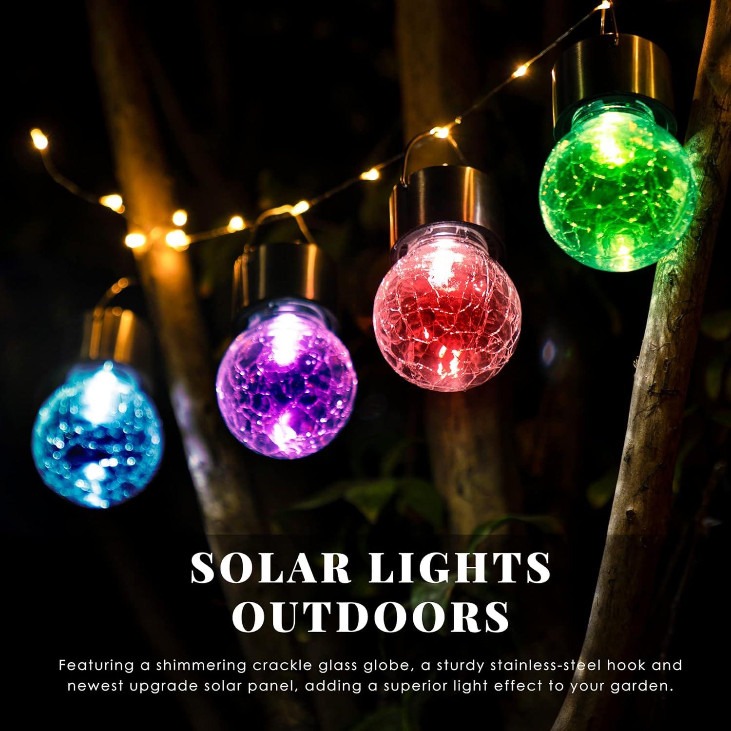 imageSolpex Hanging Solar Lights Outdoor 8 Pack Decorative Cracked Glass Ball Light Solar Powered Waterproof Globe Lighting Hanging Globe Solar Lights for Garden Yard Patio Lawn Flower BedColor Changing