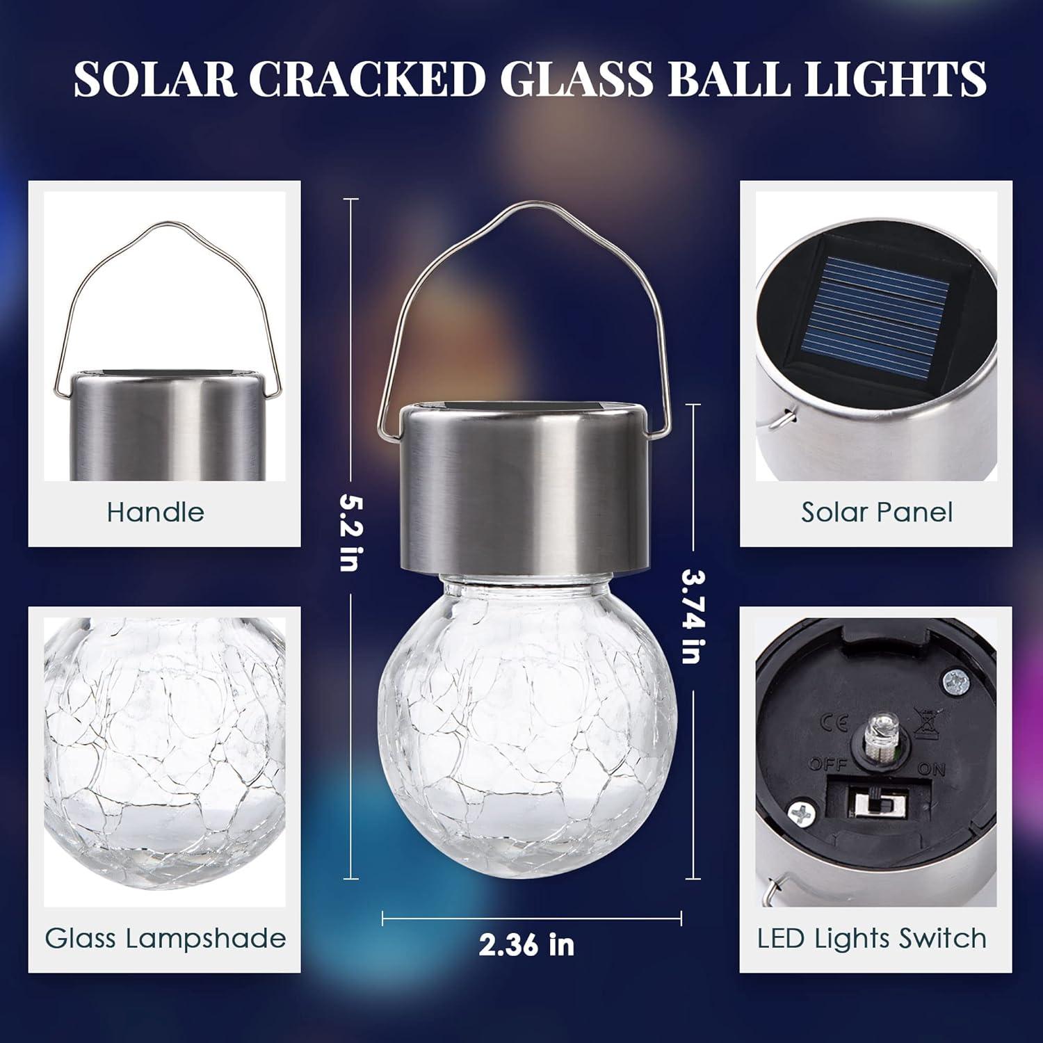 imageSolpex Hanging Solar Lights Outdoor 8 Pack Decorative Cracked Glass Ball Light Solar Powered Waterproof Globe Lighting Hanging Globe Solar Lights for Garden Yard Patio Lawn Flower BedColor Changing