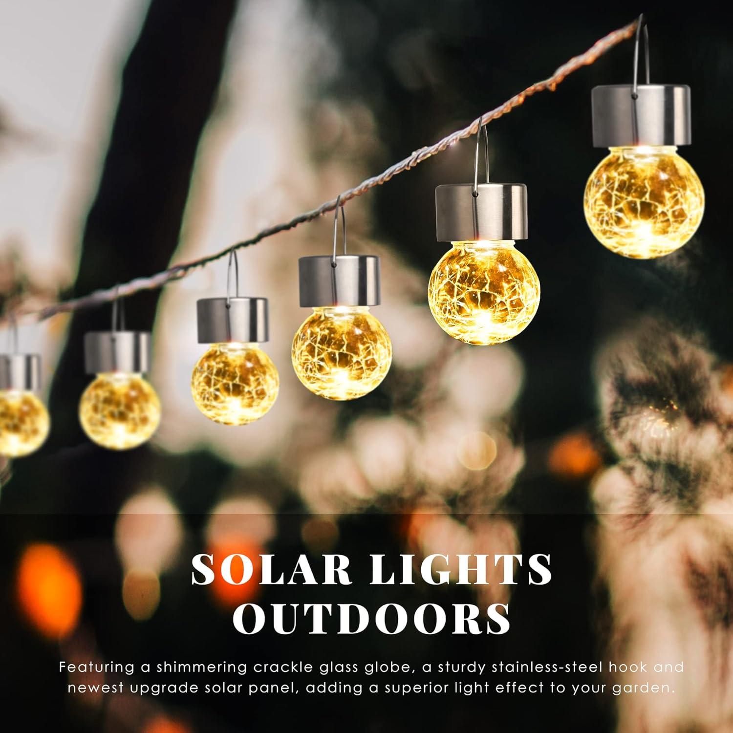 imageSolpex Hanging Solar Lights Outdoor 8 Pack Decorative Cracked Glass Ball Light Solar Powered Waterproof Globe Lighting Hanging Globe Solar Lights for Garden Yard Patio Lawn Flower BedWarm White