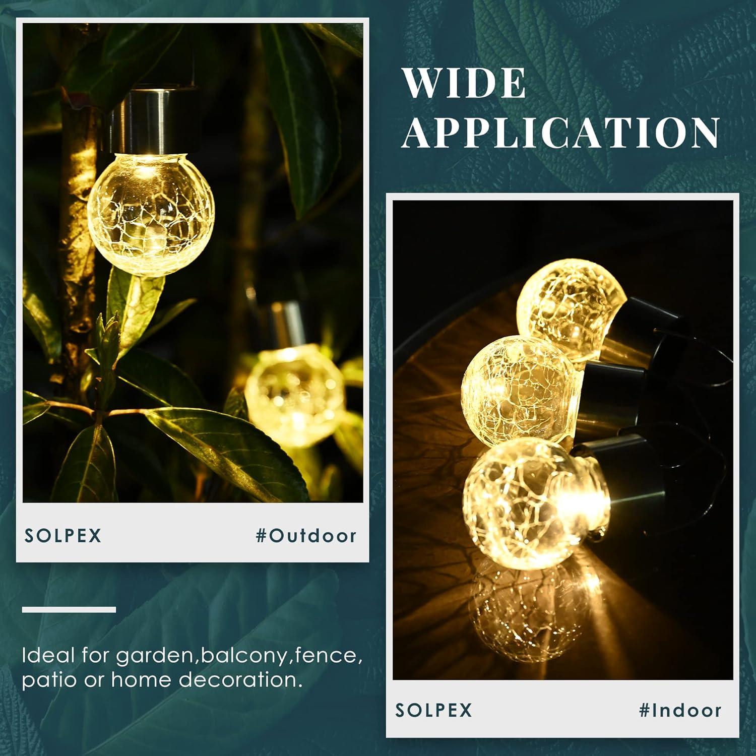 imageSolpex Hanging Solar Lights Outdoor 8 Pack Decorative Cracked Glass Ball Light Solar Powered Waterproof Globe Lighting Hanging Globe Solar Lights for Garden Yard Patio Lawn Flower BedWarm White