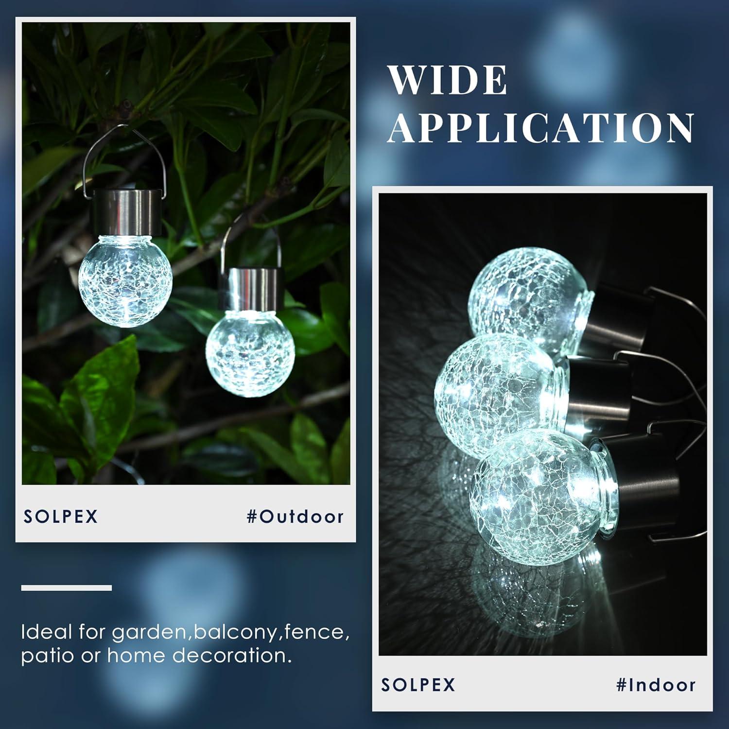 imageSolpex Hanging Solar Lights Outdoor 8 Pack Decorative Cracked Glass Ball Light Solar Powered Waterproof Globe Lighting Hanging Globe Solar Lights for Garden Yard Patio Lawn Flower BedCold White