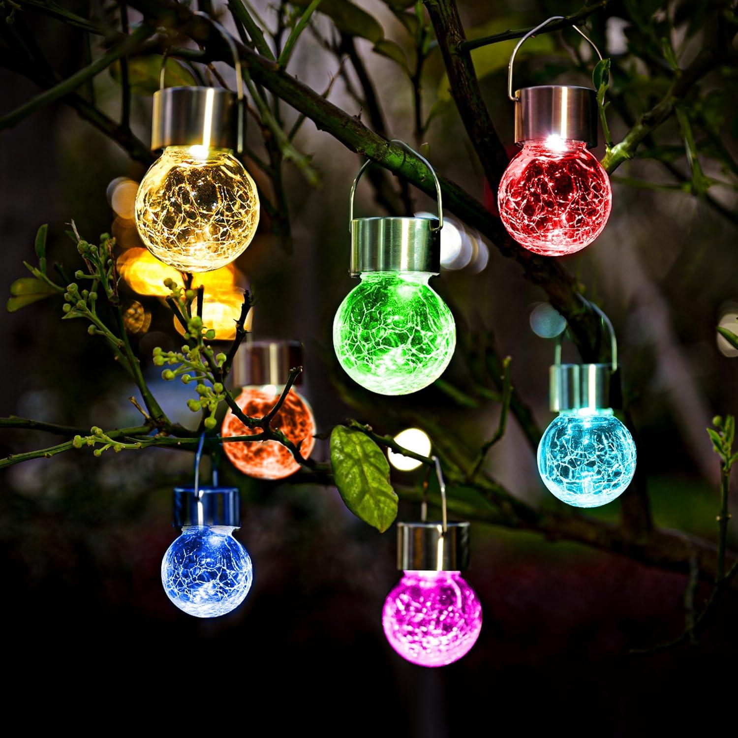 imageSolpex Hanging Solar Lights Outdoor 8 Pack Decorative Cracked Glass Ball Light Solar Powered Waterproof Globe Lighting Hanging Globe Solar Lights for Garden Yard Patio Lawn Flower BedColor Changing