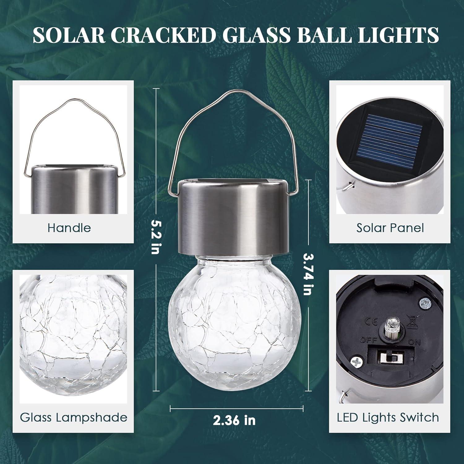 imageSolpex Hanging Solar Lights Outdoor 8 Pack Decorative Cracked Glass Ball Light Solar Powered Waterproof Globe Lighting Hanging Globe Solar Lights for Garden Yard Patio Lawn Flower BedWarm White