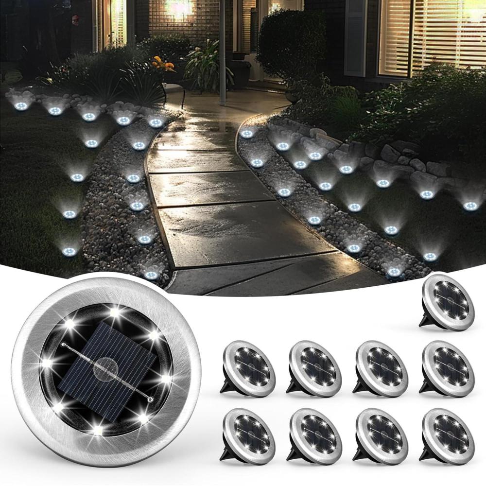 imageSOLPEX Mini Solar Ground Lights 10 Pack Solar Lights Outdoor Waterproof Pathway Lights Solar Powered Solar Garden Lights Landscape Lighting for Yard Driveway Walkway Warm WhiteCool White