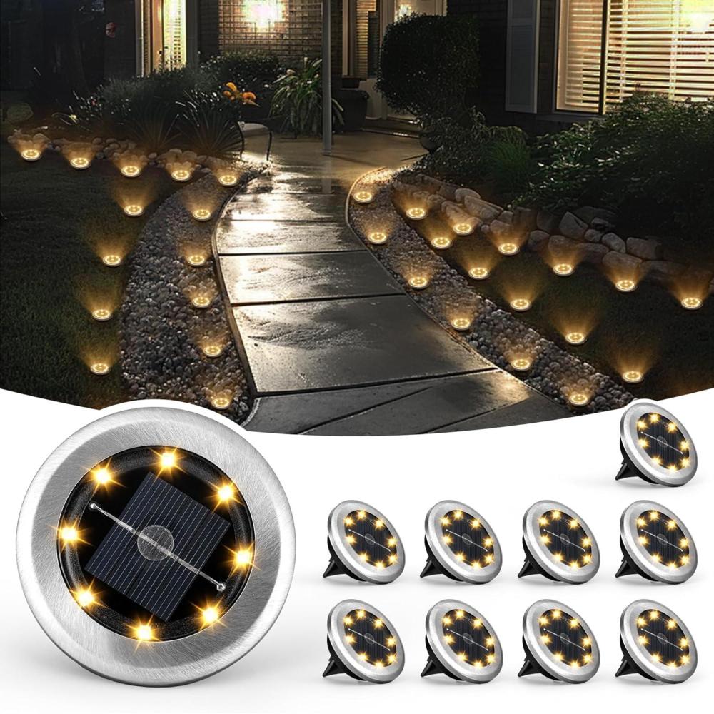 imageSOLPEX Mini Solar Ground Lights 10 Pack Solar Lights Outdoor Waterproof Pathway Lights Solar Powered Solar Garden Lights Landscape Lighting for Yard Driveway Walkway Warm WhiteWarm White