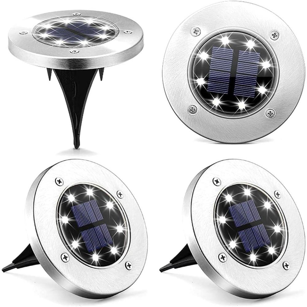 imageSOLPEX Solar Ground Lights 4 Pack Solar Lights Outdoor Waterproof 8 LED Solar Powered Landscape Lighting for Garden Yard Patio Pathway Driveway Walkway Cool White