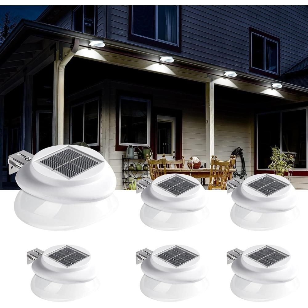 imageSOLPEX Solar Gutter Lights Outdoor 6 Pack 9 LED Deck Fence Lights Waterproof for Wall Deck Fence Stair Step and YardWhite