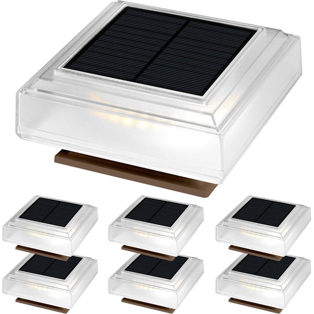 imageSOLPEX Solar Outdoor Post Cap Lights 25 Lumens 30 LED Bright for Fence Deck Patio 4x4 5x5 6x6 Wood or Vinyl Posts 6 Pack Warm White