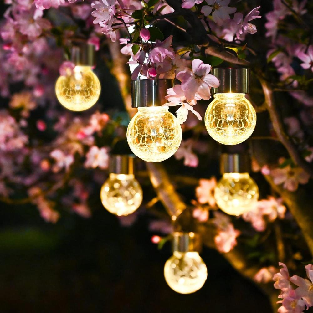 imageSolpex Hanging Solar Lights Outdoor 8 Pack Decorative Cracked Glass Ball Light Solar Powered Waterproof Globe Lighting Hanging Globe Solar Lights for Garden Yard Patio Lawn Flower BedWarm White