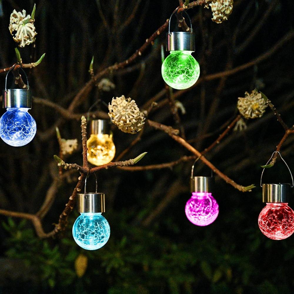 imageSolpex Hanging Solar Lights Outdoor 8 Pack Decorative Cracked Glass Ball Light Solar Powered Waterproof Globe Lighting Hanging Globe Solar Lights for Garden Yard Patio Lawn Flower BedColor Changing