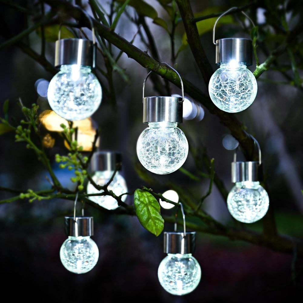 imageSolpex Hanging Solar Lights Outdoor 8 Pack Decorative Cracked Glass Ball Light Solar Powered Waterproof Globe Lighting Hanging Globe Solar Lights for Garden Yard Patio Lawn Flower BedCold White