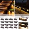 imageSOLPEX Solar Fence Lights 6 LEDs Solar Lights Outdoor Waterproof Solar Powered for Deck Stair Front Porch Balcony Walkway Garden Yard Patio Pool Decor IP65 Waterproof 12 Pack Warm WhiteBrown