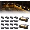 imageSOLPEX Solar Fence Lights 6 LEDs Solar Lights Outdoor Waterproof Solar Powered for Deck Stair Front Porch Balcony Walkway Garden Yard Patio Pool Decor IP65 Waterproof 12 Pack Warm WhiteBlack