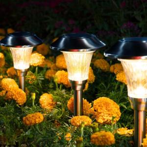 imageSOLPEX 8 Pack Solar Garden Lights Solar Lights Outdoor Waterproof Glass Stainless Steel Automatic Outdoor Solar Lights for Yard Lawn Patio Garden Path Walkway or DrivewayWarm White