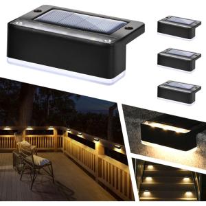 imageSOLPEX Solar Fence Lights 6 LEDs Solar Lights Outdoor Waterproof Solar Powered for Deck Stair Front Porch Balcony Walkway Garden Yard Patio Pool Decor IP65 Waterproof 12 Pack Warm WhiteBlack