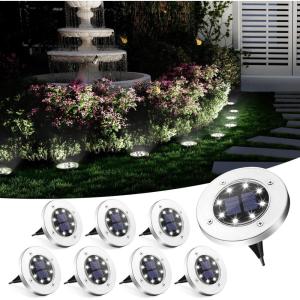 imageSOLPEX Solar Ground Lights 12 Pack Solar Lights Outdoor Waterproof 8 LED Solar Powered Landscape Lighting for Garden Yard Patio Pathway Driveway Walkway Cool WhiteWhite